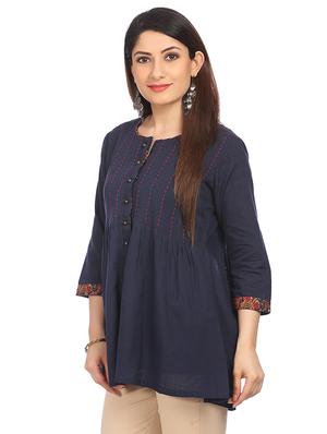 round neck kantha detail tunic - 16788496 - Standard Image - 2