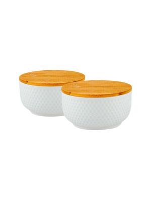 porcelain bowl with wooden lid (set of 2) - 16788676 - Standard Image - 2