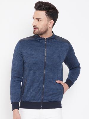 navy blue solid casual jacket - 16789183 - Standard Image - 2