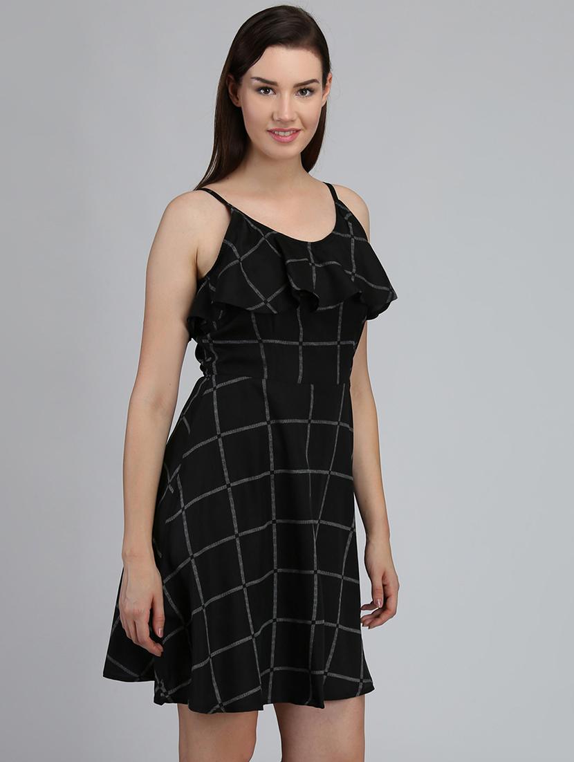 round neck grid pattern a-line dress - 16792449 - Zoom Image - 2