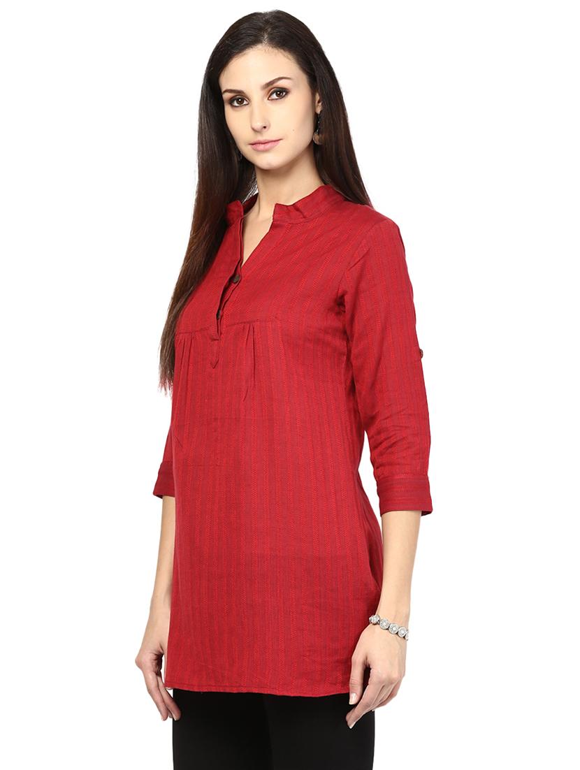 maroon cotton aline kurti - 16794513 - Zoom Image - 2