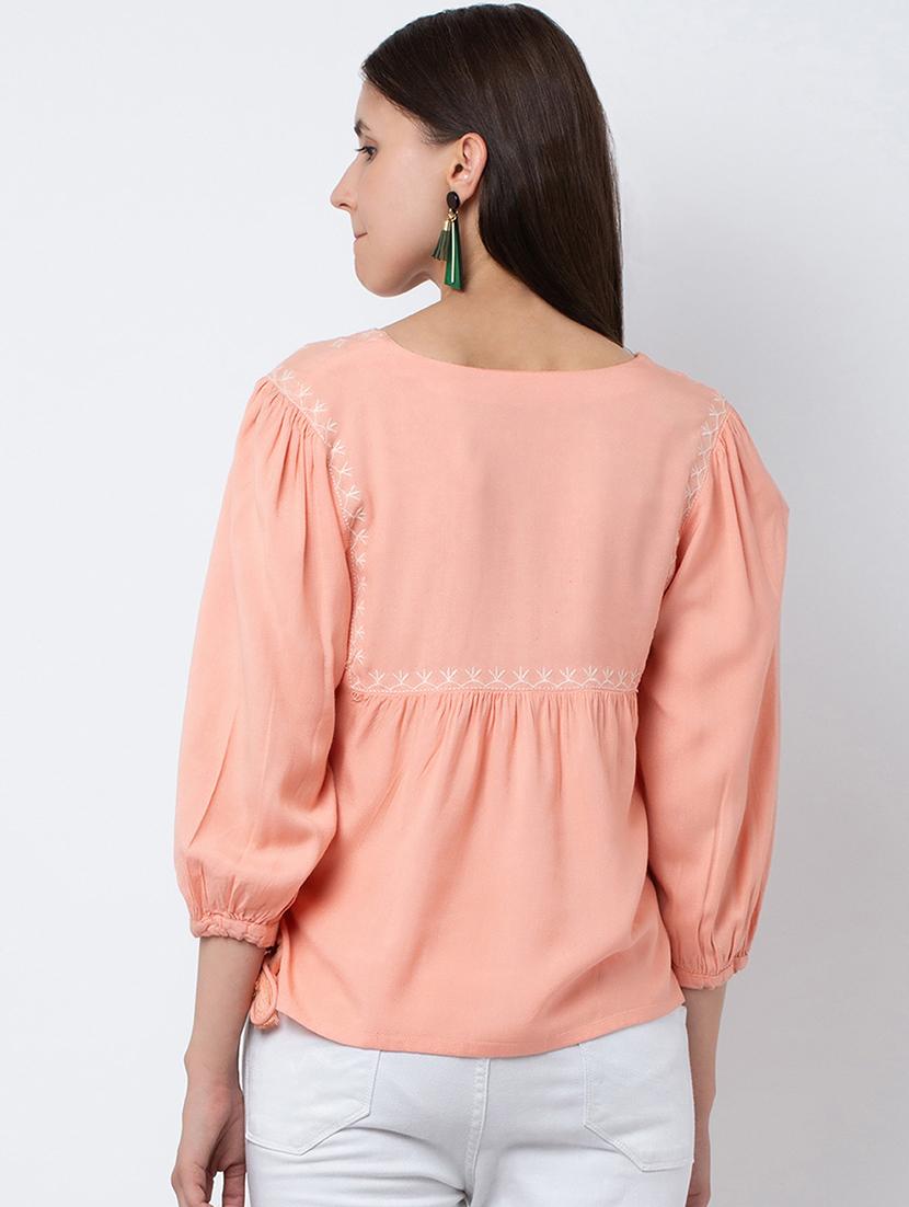 tie up neck embroidered top - 16796181 - Zoom Image - 2