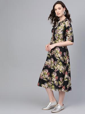 mandarin neck tropical a-line dress - 16797630 - Standard Image - 2