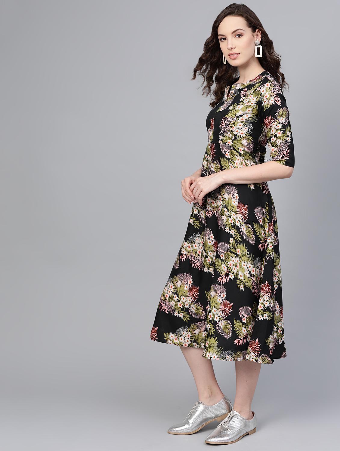 mandarin neck tropical a-line dress - 16797630 - Zoom Image - 2