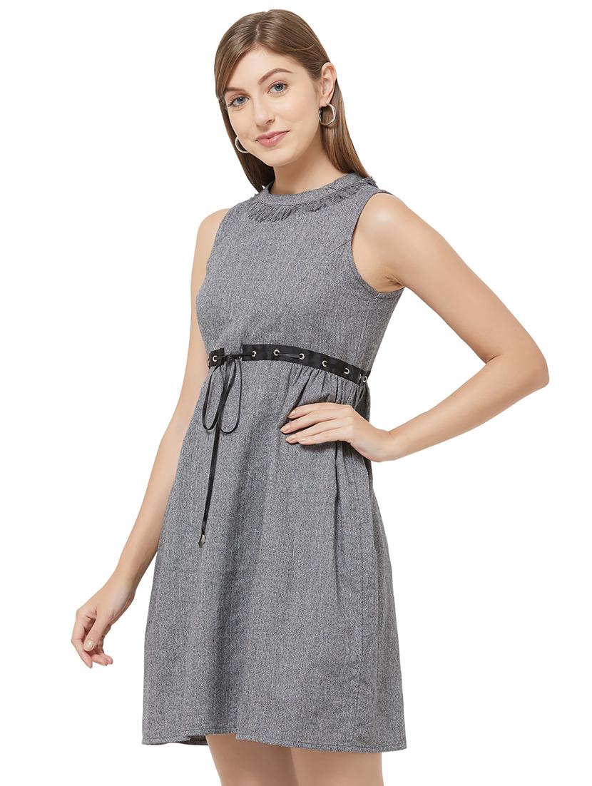tie front fringe detail a-line dress - 16800835 - Zoom Image - 2