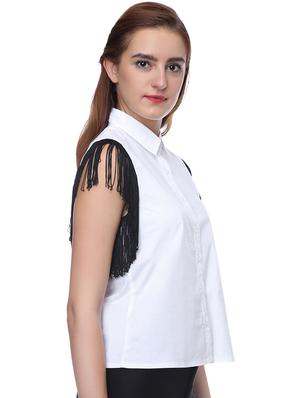 fringe laced sleeveless shirt - 16804880 - Standard Image - 2