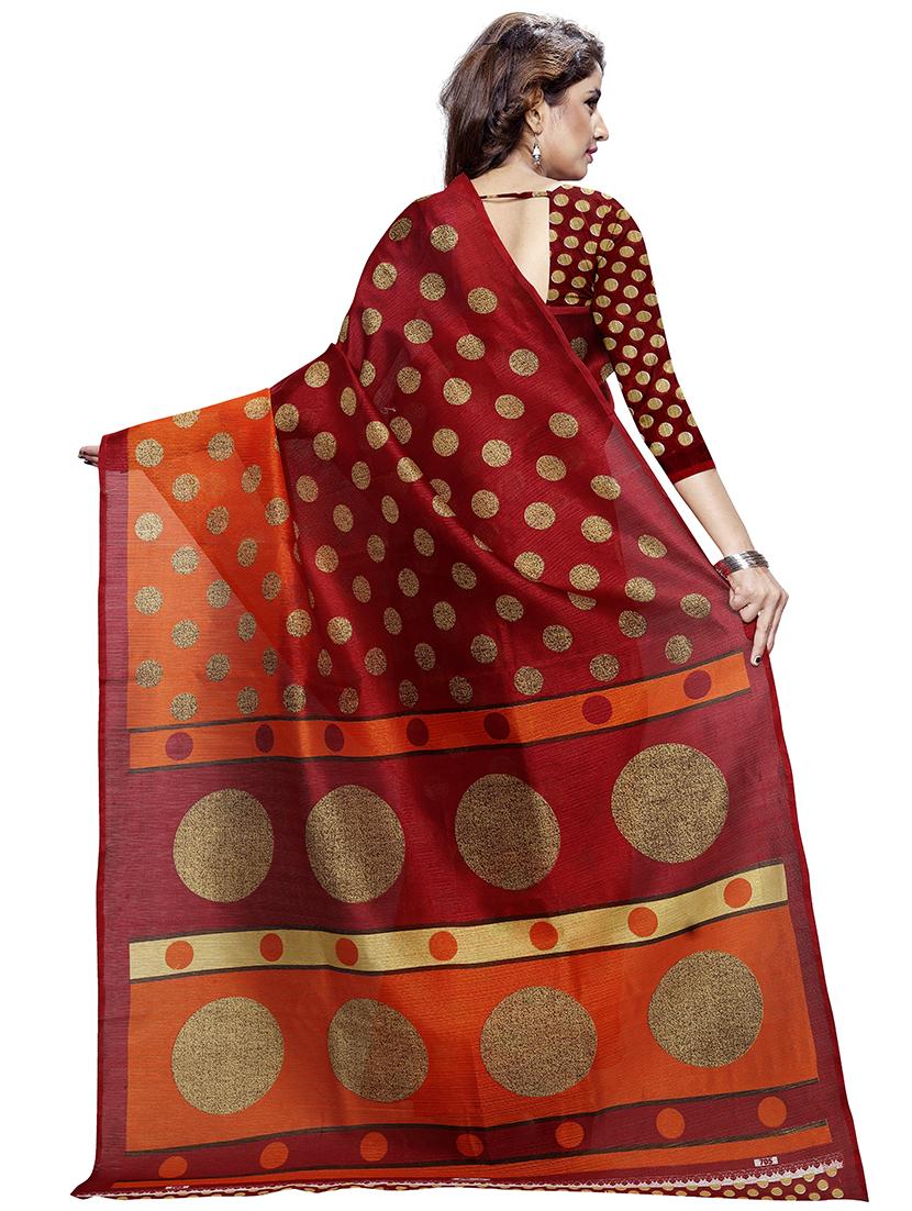 polka dots printed saree with blouse - 16805491 - Zoom Image - 2