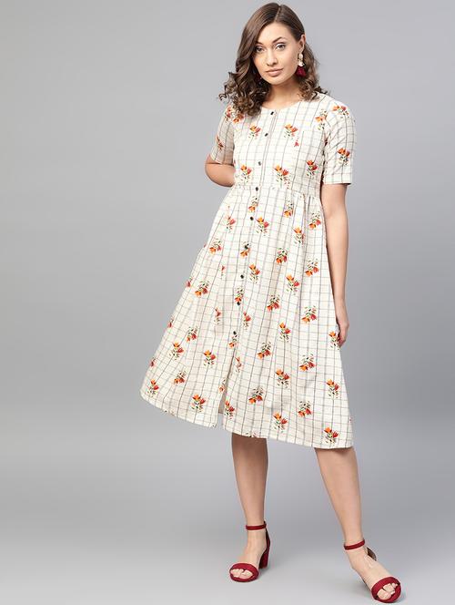 round neck checkered a-line dress - 16806619 - Standard Image - 1