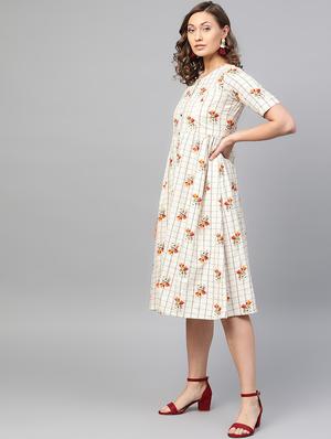 round neck checkered a-line dress - 16806619 - Standard Image - 2