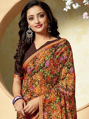 floral printed saree with blouse - 16808158 - Standard Image - 2