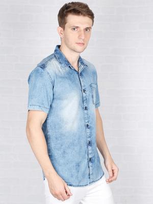 blue faded denim casual shirt - 16809225 - Standard Image - 2