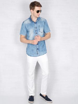blue faded denim casual shirt - 16809225 - Standard Image - 5