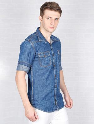 blue faded denim casual shirt - 16809234 - Standard Image - 2