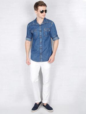 blue faded denim casual shirt - 16809234 - Standard Image - 5