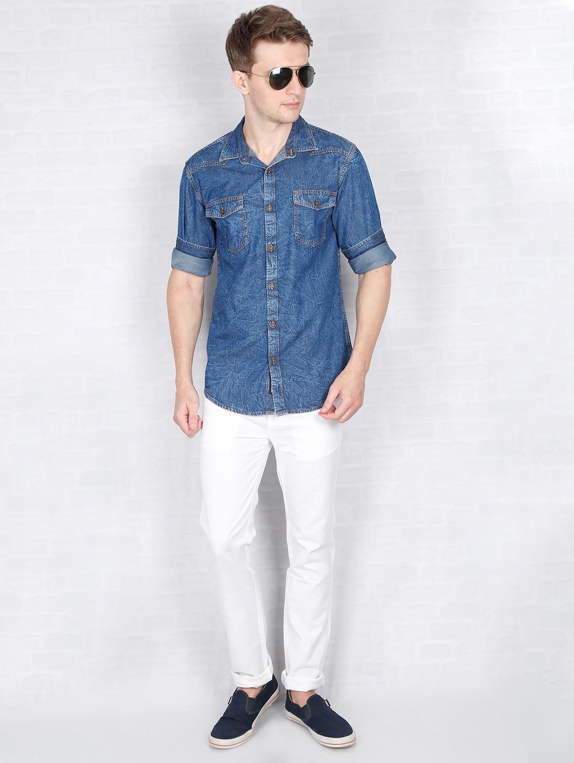 blue faded denim casual shirt - 16809234 - Zoom Image - 5