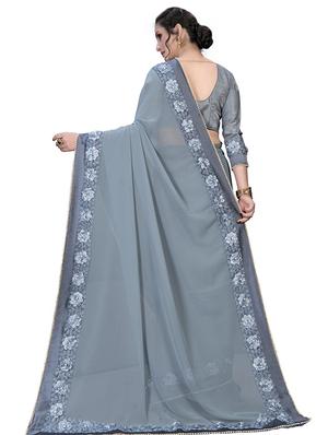 solid bordered saree with blouse - 16809514 - Standard Image - 2