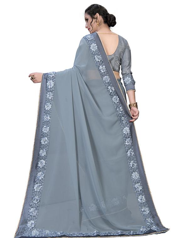 solid bordered saree with blouse - 16809514 - Zoom Image - 2
