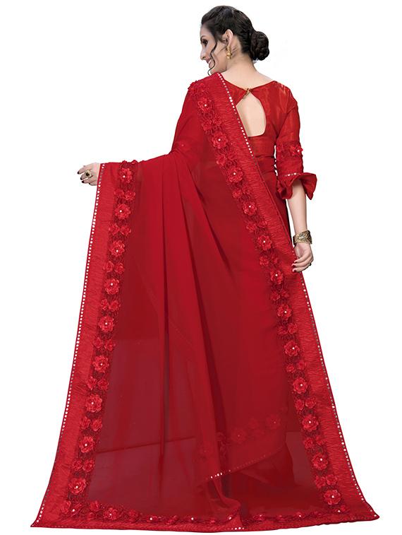 solid bordered saree with blouse - 16809517 - Zoom Image - 2