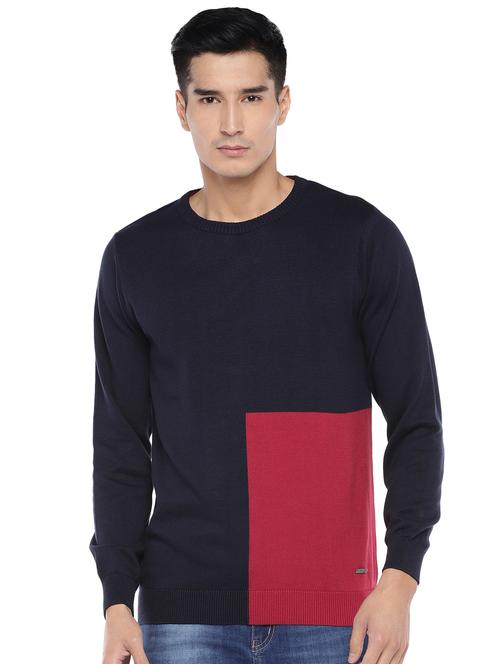 navy blue color block pullover - 16809648 - Standard Image - 1