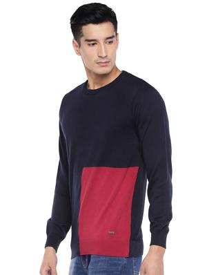 navy blue color block pullover - 16809648 - Standard Image - 2