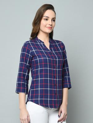 mandarin neck checkered shirt - 16810548 - Standard Image - 2