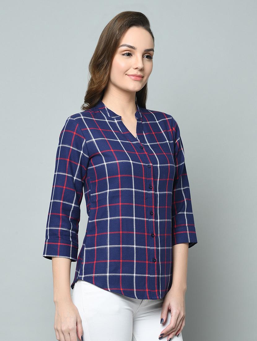 mandarin neck checkered shirt - 16810548 - Zoom Image - 2