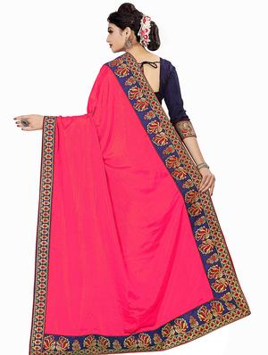 solid bordered saree with blouse - 16810859 - Standard Image - 2