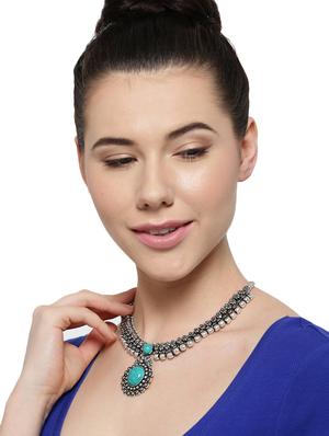 blue silver plated short necklace - 16811577 - Standard Image - 2