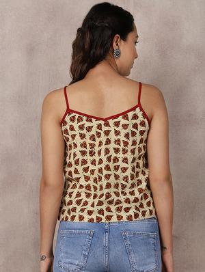 tie front leaf print crop top - 16812206 - Standard Image - 2