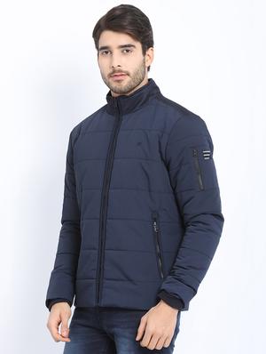 navy blue solid quilted jacket - 16812631 - Standard Image - 2