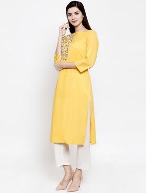 contrast yoke straight kurta - 16813460 - Standard Image - 2