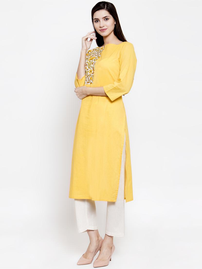 contrast yoke straight kurta - 16813460 - Zoom Image - 2