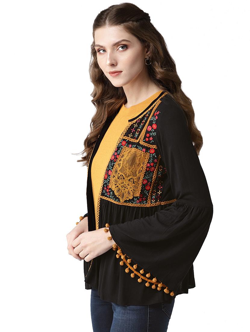embroidered detail bell sleeved jacket - 16813655 - Zoom Image - 2