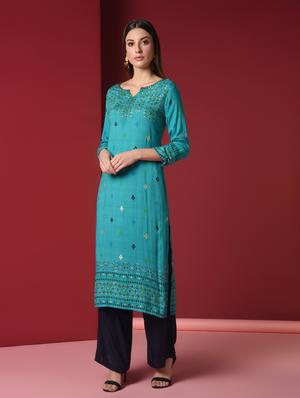 ikat print kurta palazzo set - 16816495 - Standard Image - 2