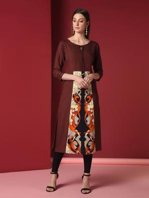 solid contrast a-line kurta - 16817422 - Standard Image - 2