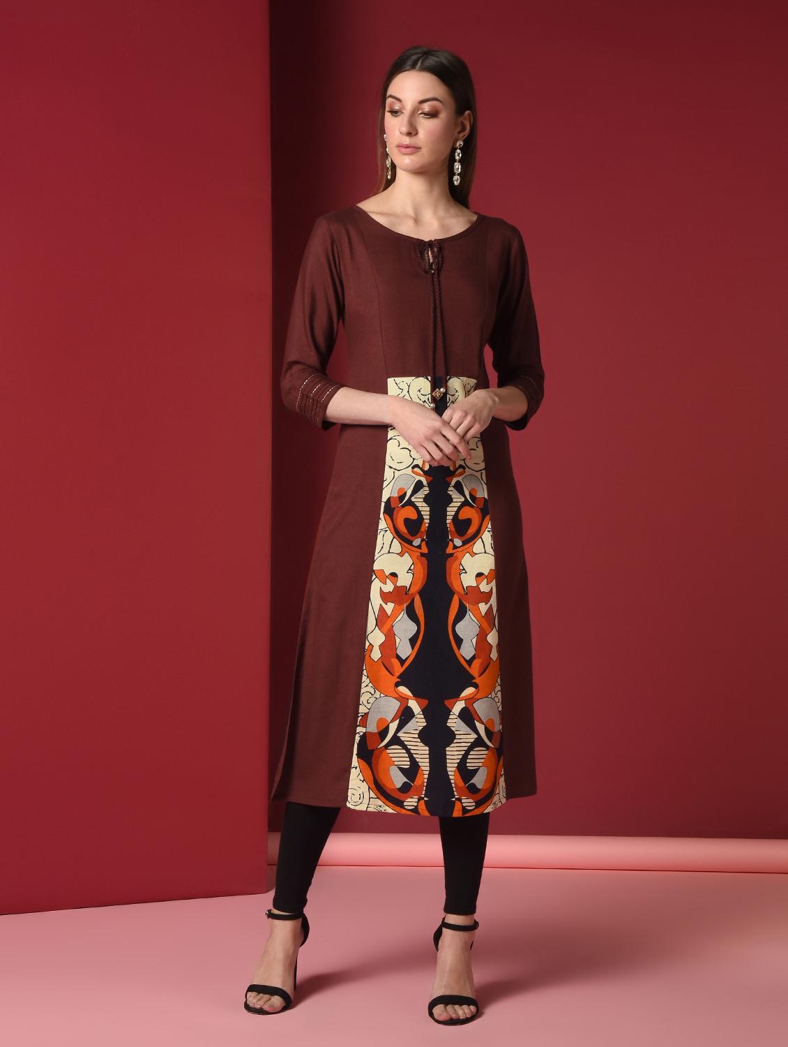 solid contrast a-line kurta - 16817422 - Zoom Image - 2