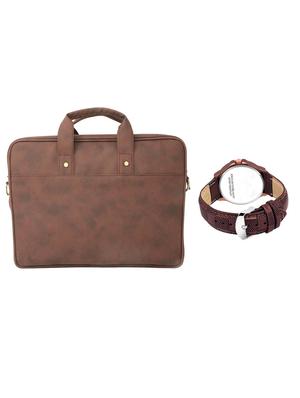 brown leatherette laptopbag with watch - 16818771 - Standard Image - 2