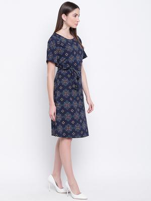 tie front printed a-line dress - 16822238 - Standard Image - 2