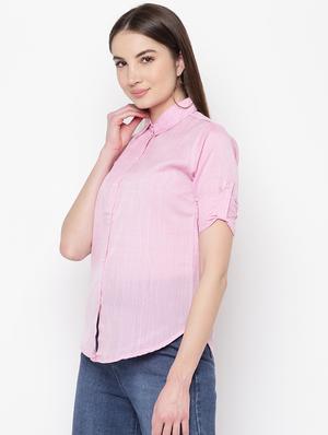 curved hem solid shirt - 16822261 - Standard Image - 2