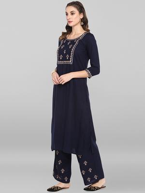 embroidered kurta palazzo set - 16824455 - Standard Image - 2