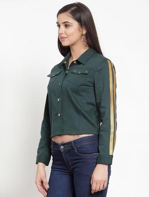 metallic tape cropped denim jacket - 16830234 - Standard Image - 2