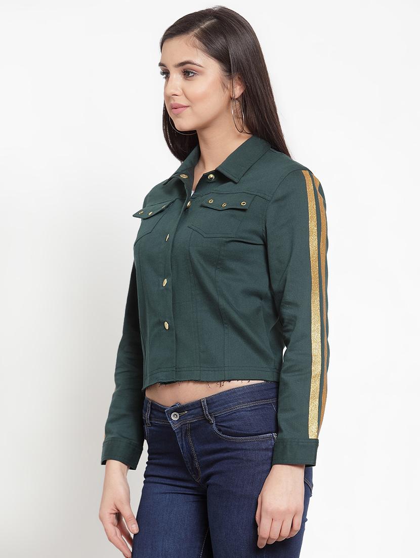 metallic tape cropped denim jacket - 16830234 - Zoom Image - 2