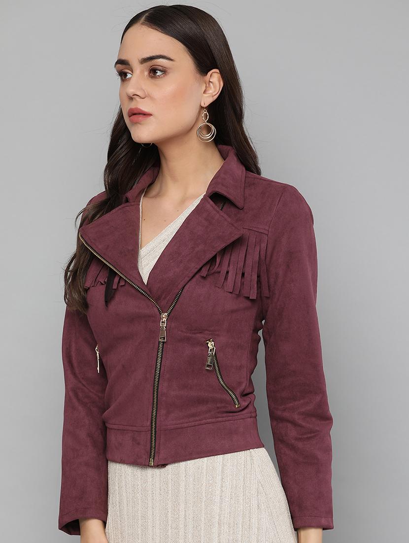 lapel neck fringe detail jacket - 16830626 - Zoom Image - 2