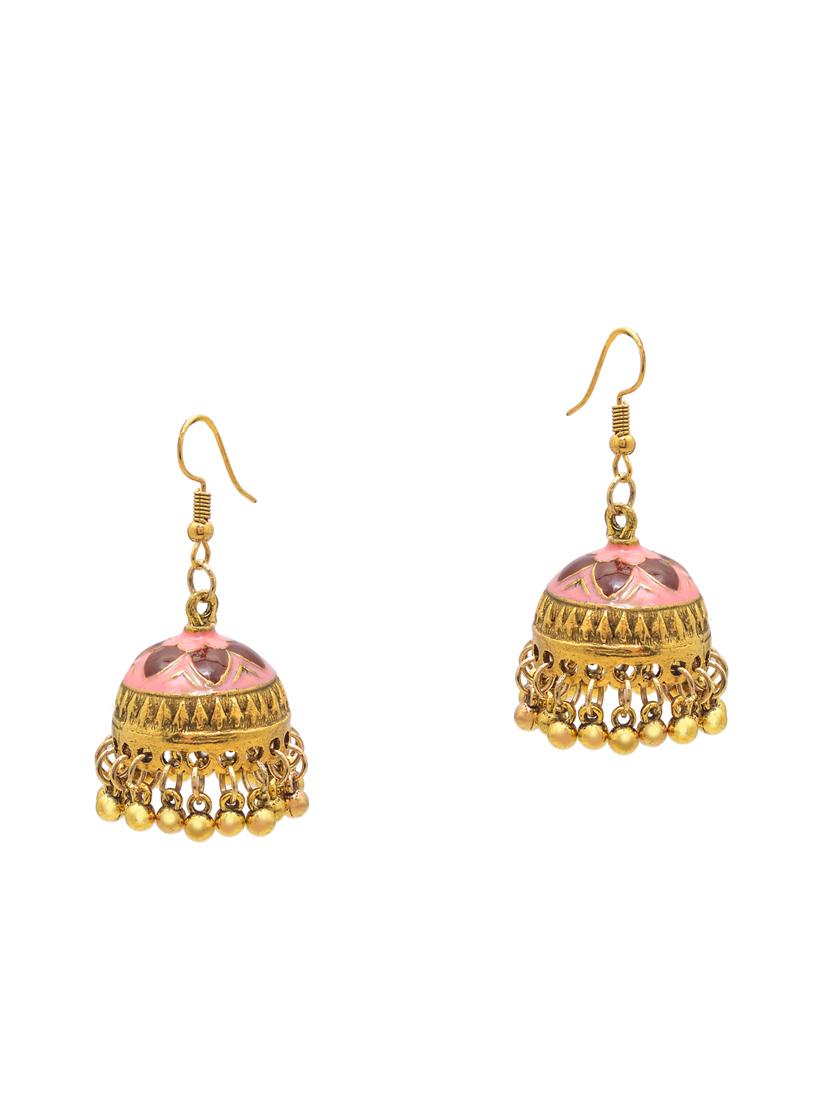 pink metal jhumka earring - 16834815 - Zoom Image - 2
