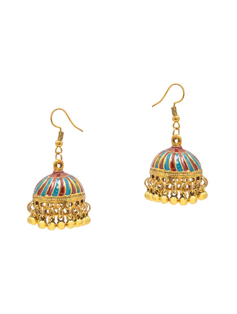 multi colored metal jhumka earring - 16834833 - Zoom Image - 2