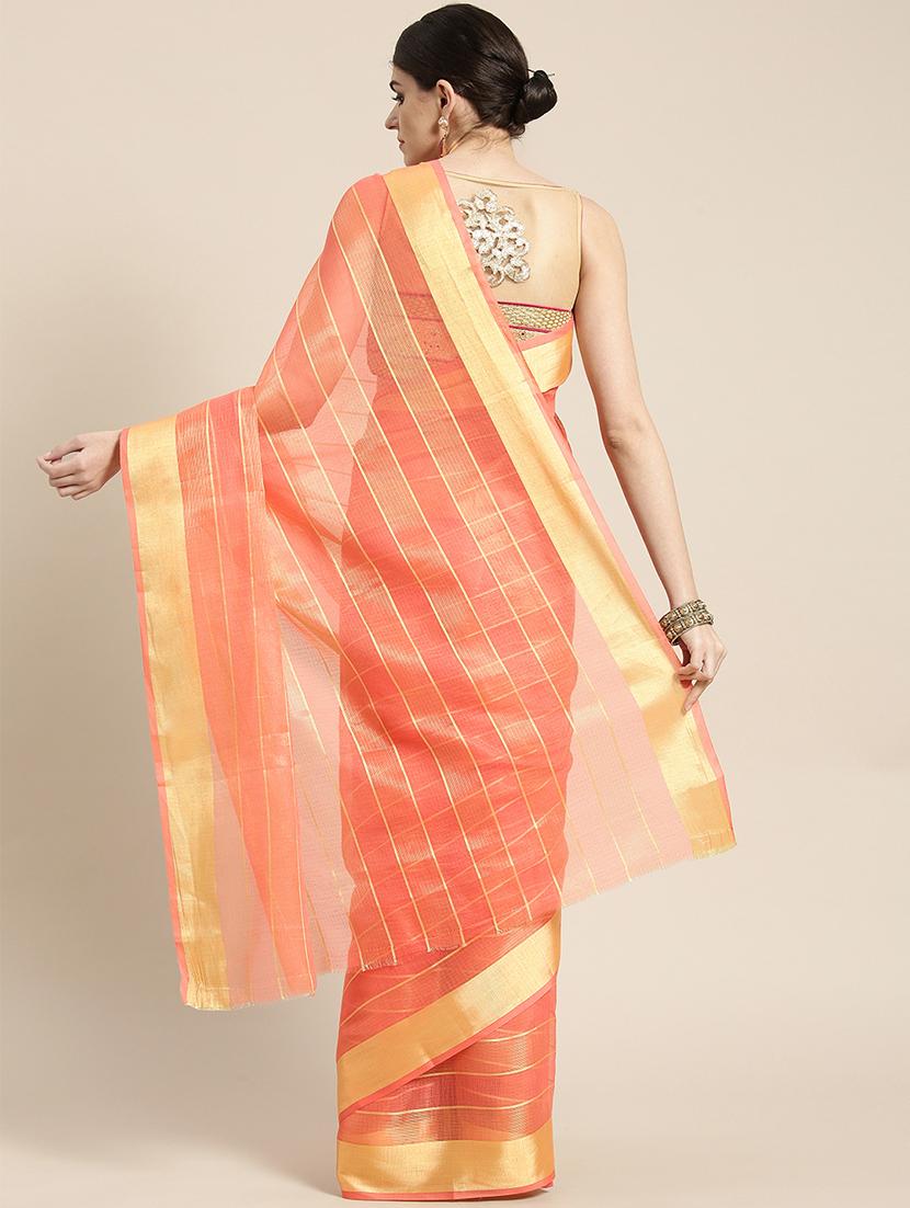 checkered chanderi saree with blouse - 16835565 - Zoom Image - 2