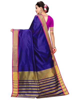 solid bordered woven saree with blouse - 16837865 - Standard Image - 2