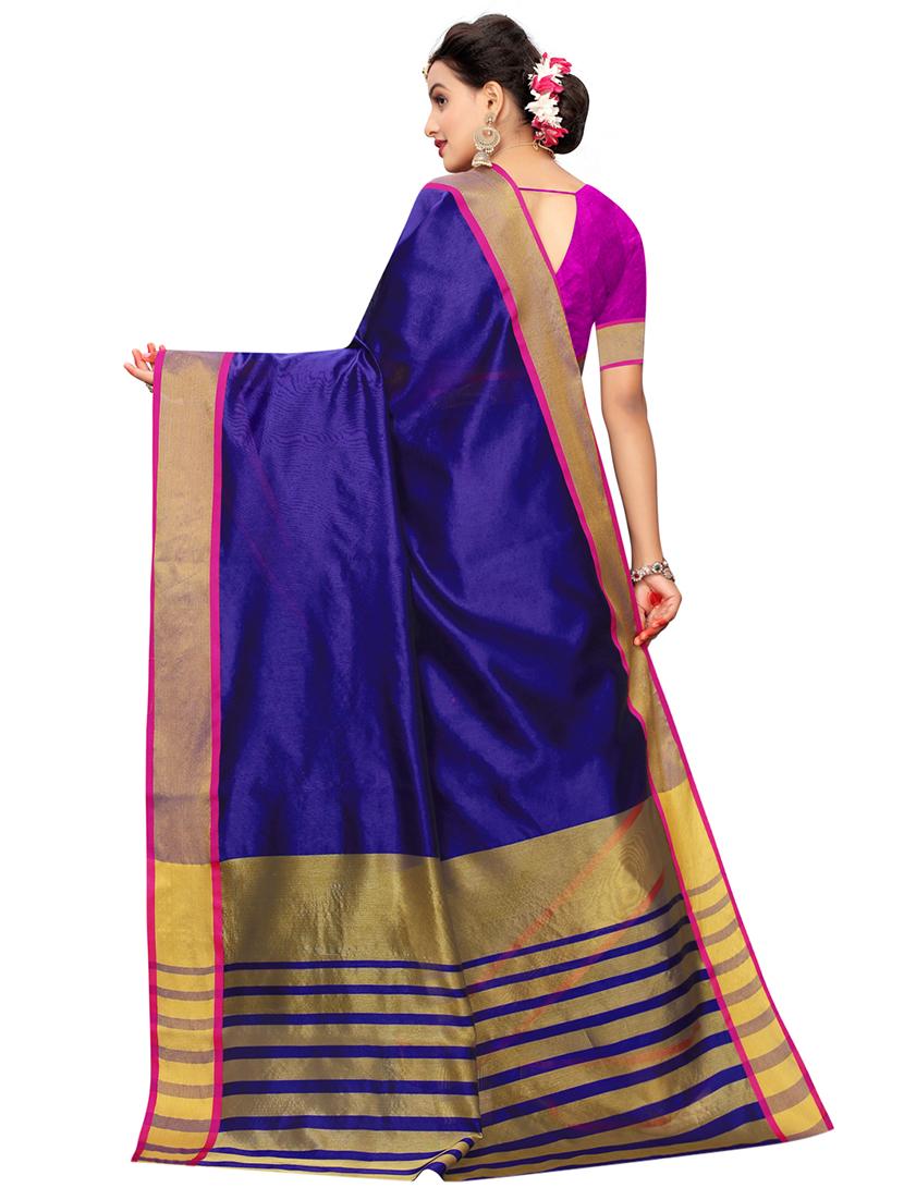 solid bordered woven saree with blouse - 16837865 - Zoom Image - 2