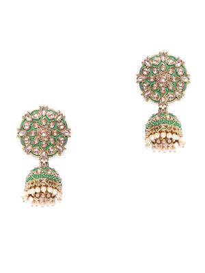green brass jhumka earring - 16840616 - Standard Image - 2