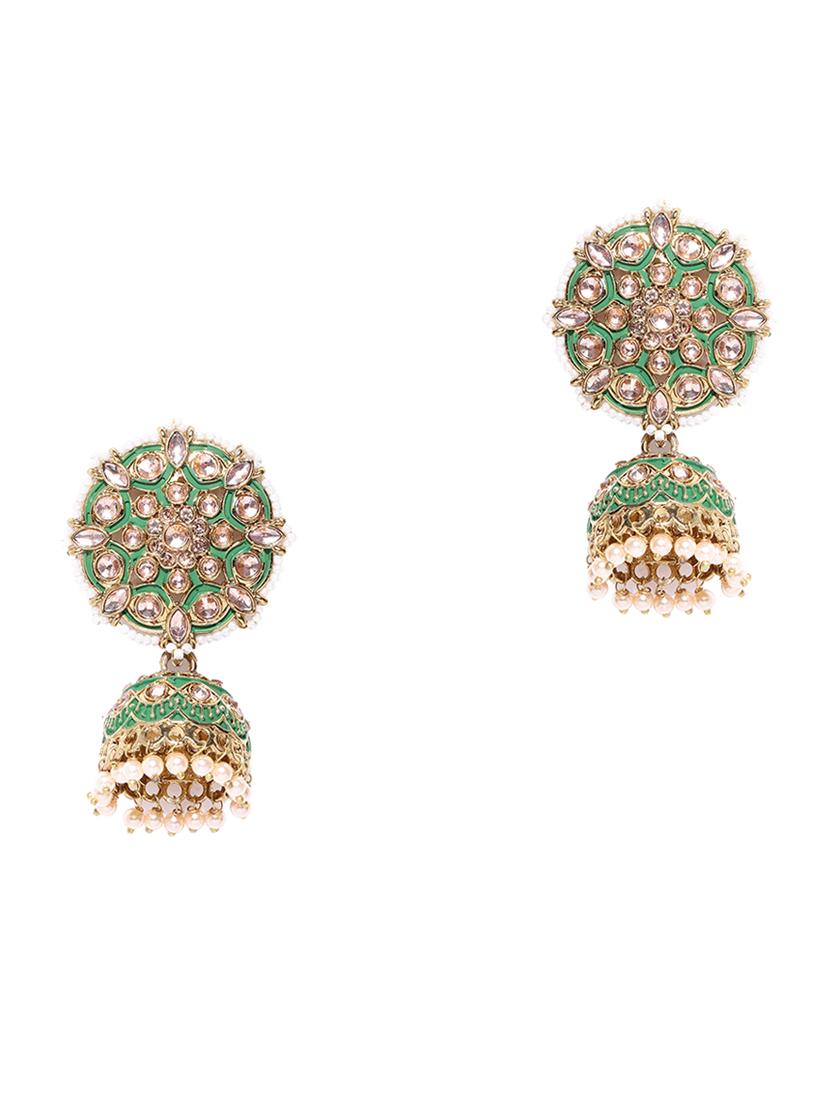 green brass jhumka earring - 16840616 - Zoom Image - 2